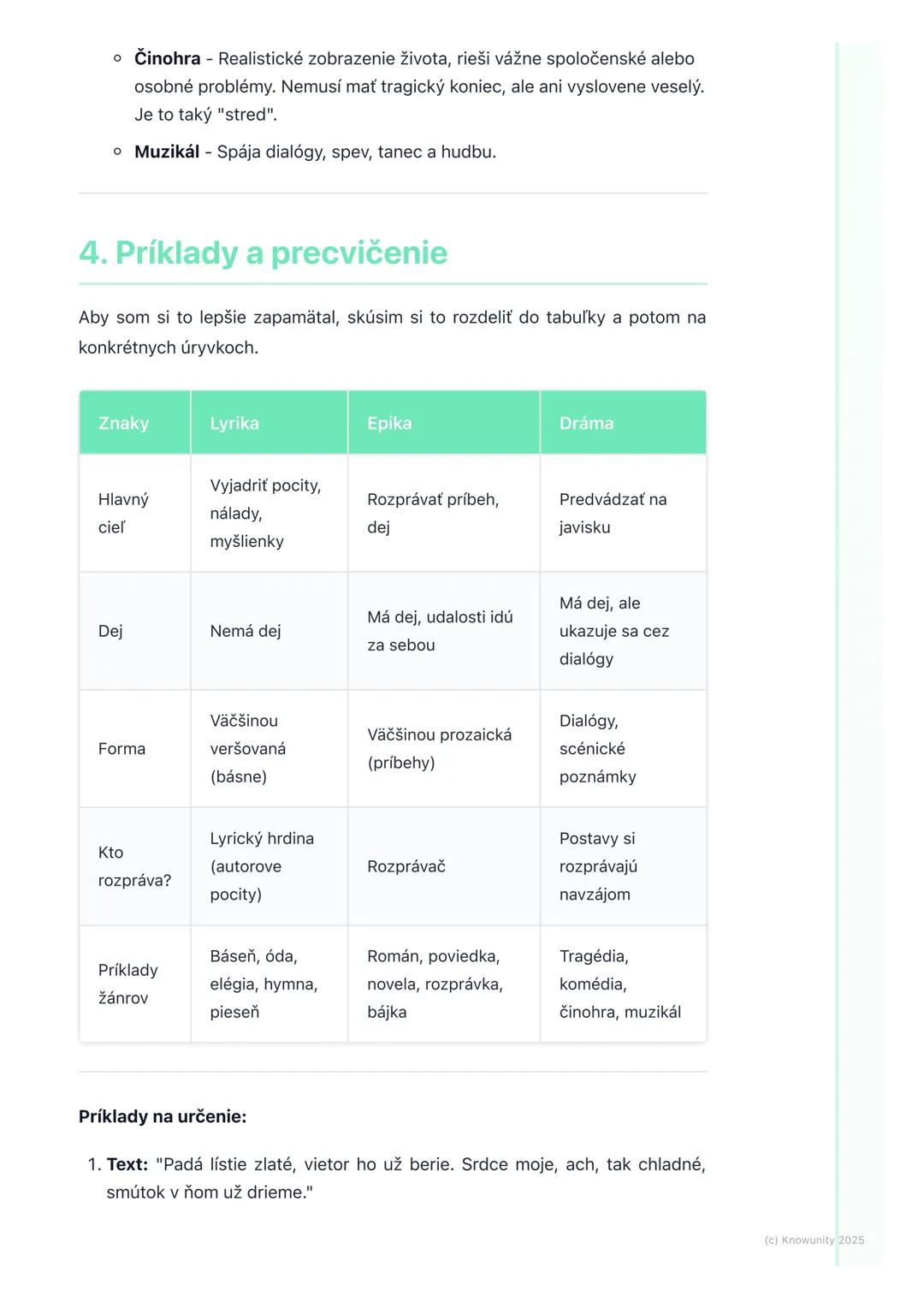 # Literárne druhy a žánre

1. Úvod do literárnych druhov a žánrov

Keď čítame knihy alebo pozeráme divadlo, stretávame sa s rôznymi typmi
pr