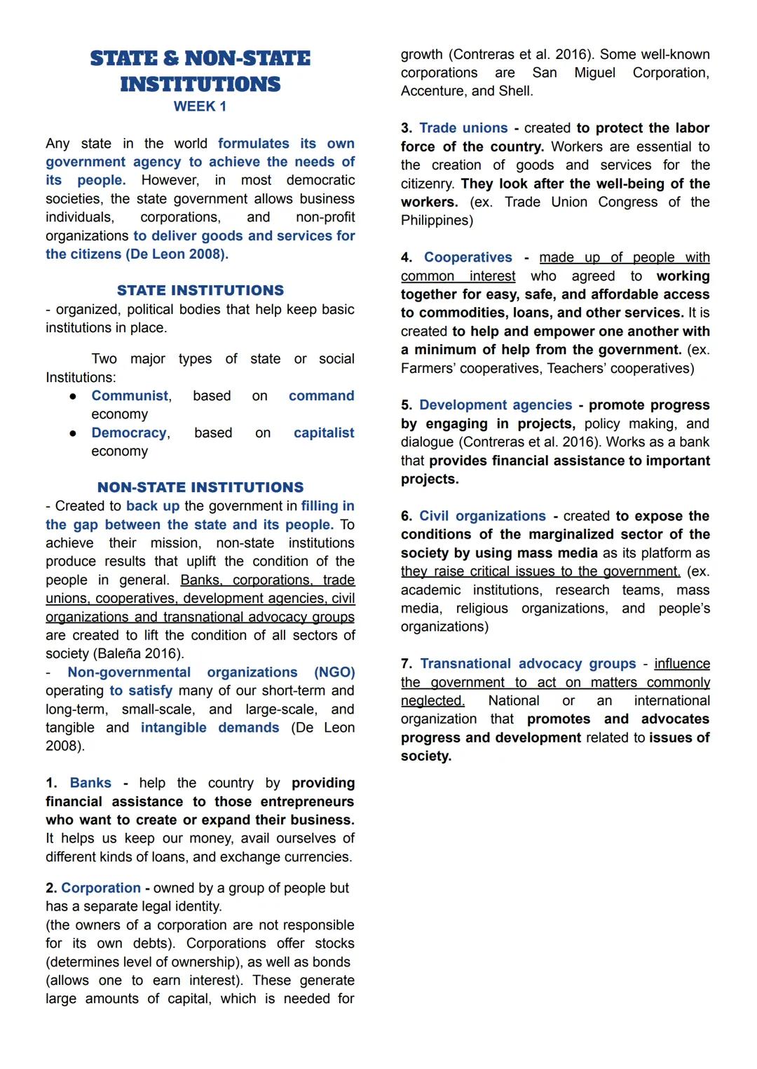 STATE & NON-STATE
INSTITUTIONS
WEEK 1
Any state in the world formulates its own
government agency to achieve the needs of
its people. Howeve