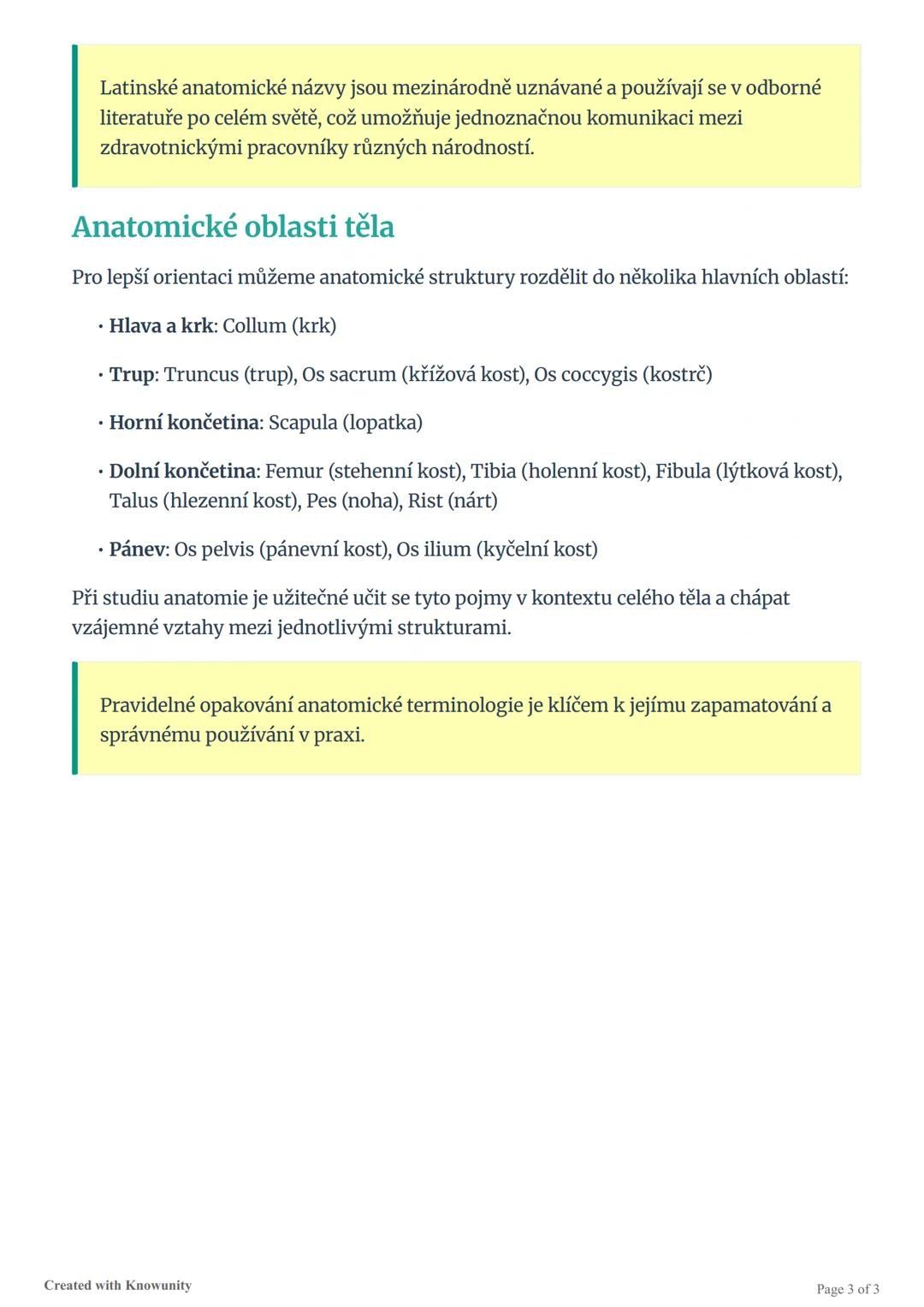 Anatomická terminologie
základní slovníček
Přehled základních anatomických pojmů v latině a jejich české ekvivalenty pro studium
anatomie.
A