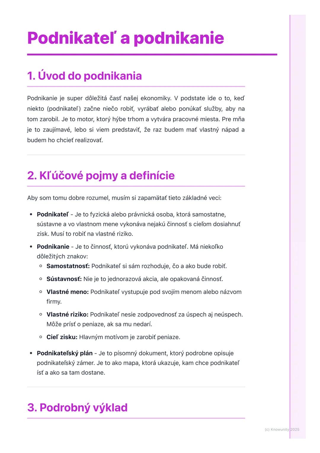 # Podnikateľ a podnikanie

## 1. Úvod do podnikania

Podnikanie je super dôležitá časť našej ekonomiky. V podstate ide o to, keď
niekto (pod