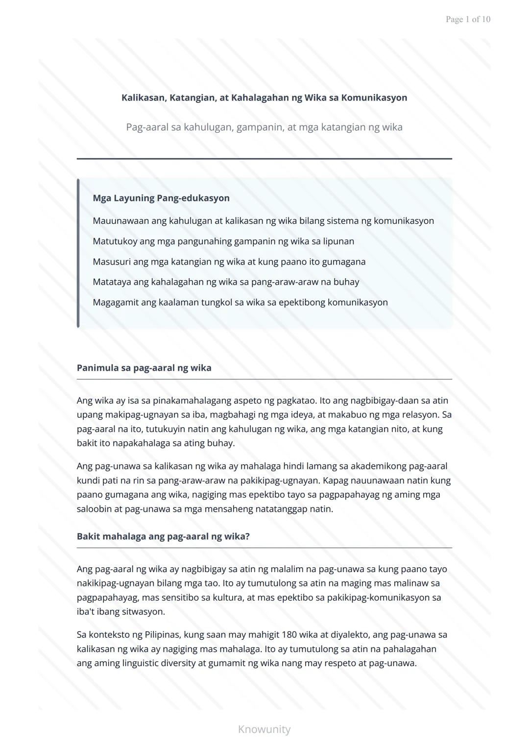 Kalikasan, Katangian, at Kahalagahan ng Wika sa Komunikasyon