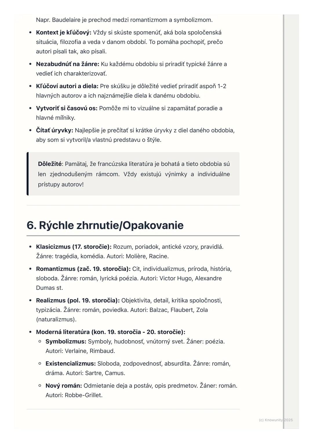 # Prehľad literárnych období a
žánrov

1. Prehľad a úvod do literárnych období

Je dôležité pochopiť, že literatúra sa nevyvíjala izolovane,