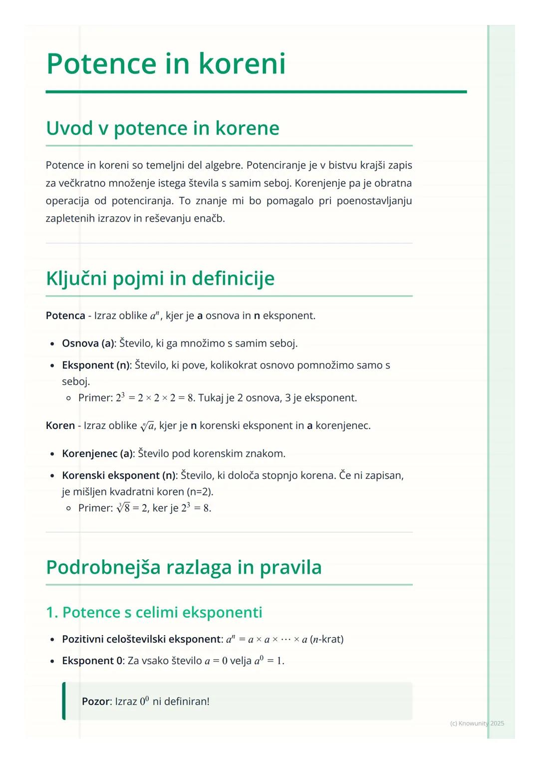 # Potence in koreni

Uvod v potence in korene

Potence in koreni so temeljni del algebre. Potenciranje je v bistvu krajši zapis
za večkratno