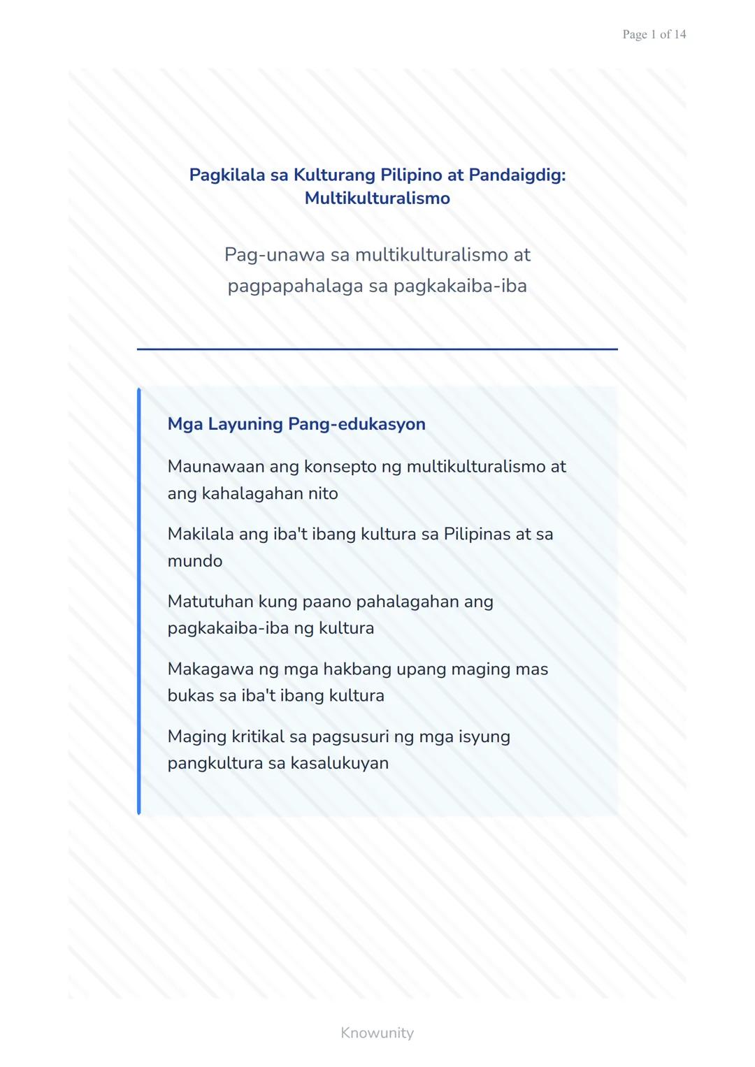 Pagkilala sa Multikulturalismo: Kultura ng Pilipino at Pandaigdigang Pakikiisa