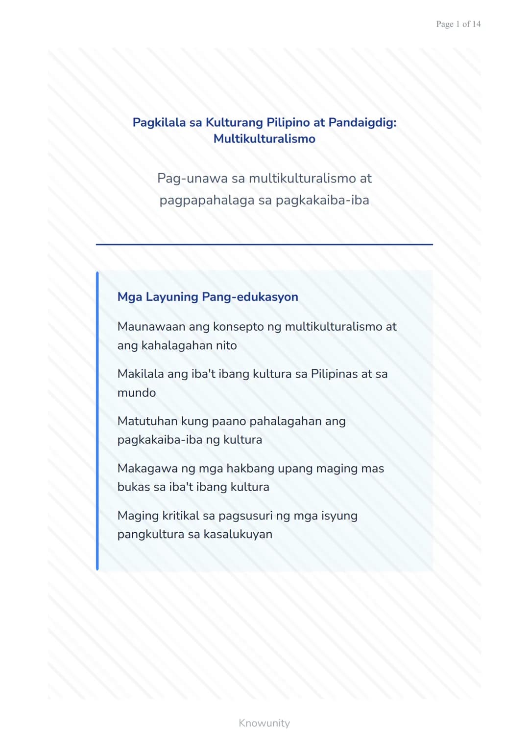 Pagkilala sa Kulturang Pilipino at Pandaigdig: Multikulturalismo