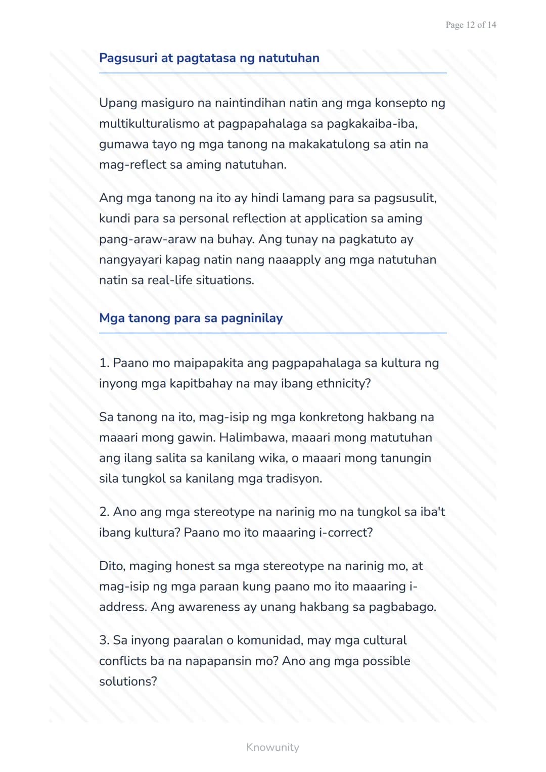 Pagkilala sa Kulturang Pilipino at Pandaigdig:
Multikulturalismo
Pag-unawa sa multikulturalismo at
pagpapahalaga sa pagkakaiba-iba
Mga Layun
