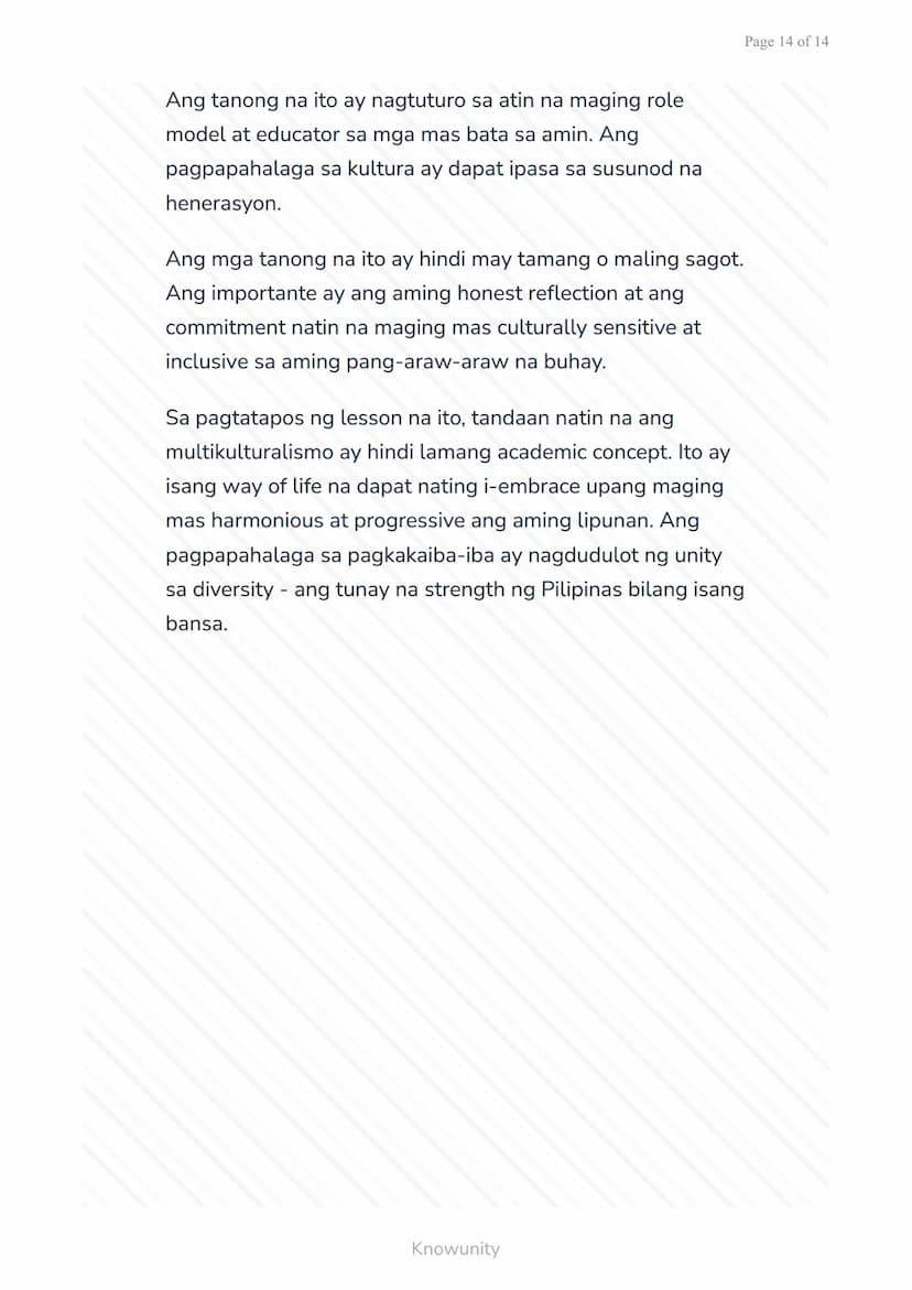 Pagkilala sa Kulturang Pilipino at Pandaigdig:
Multikulturalismo
Pag-unawa sa multikulturalismo at
pagpapahalaga sa pagkakaiba-iba
Mga Layun
