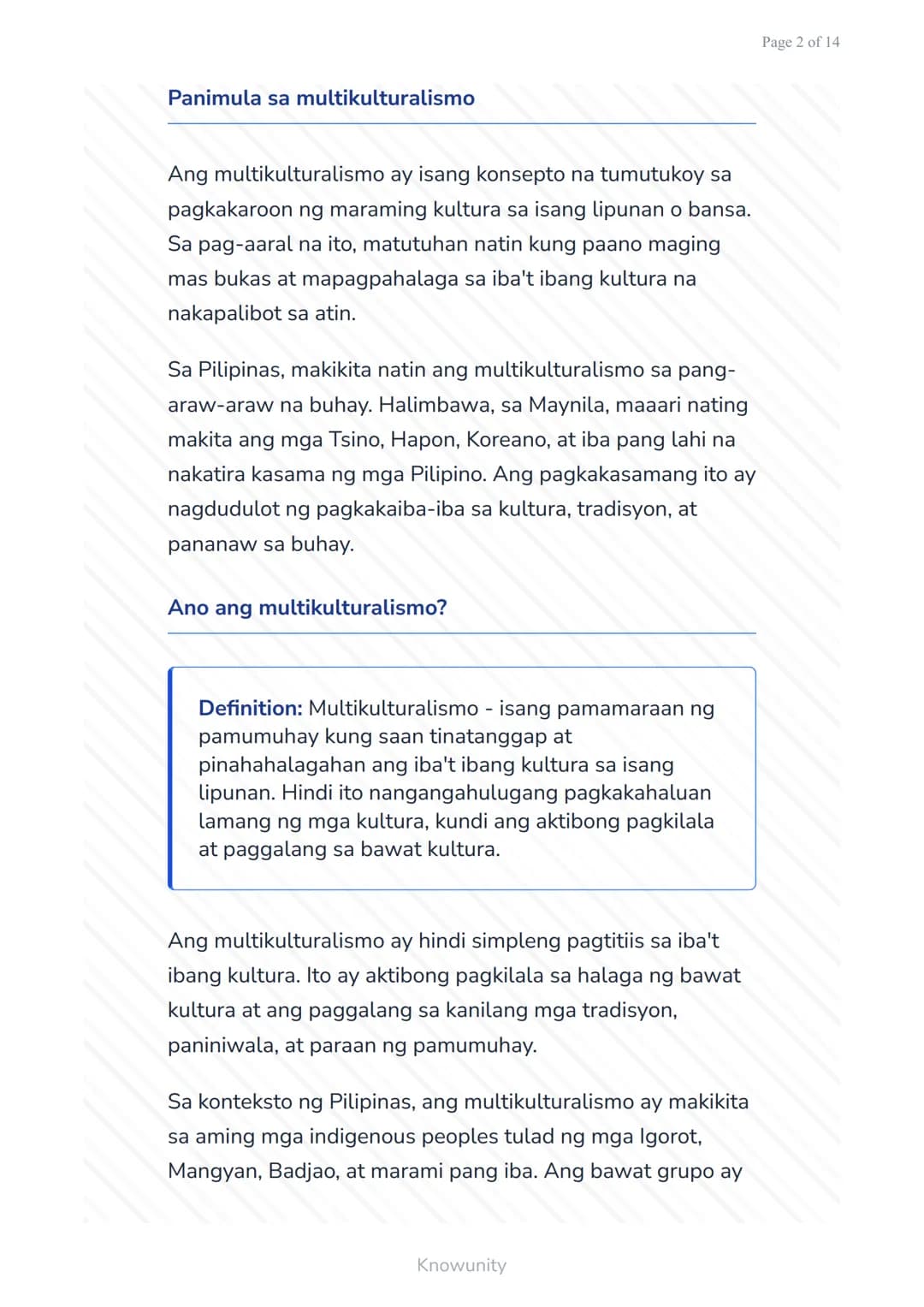 Pagkilala sa Kulturang Pilipino at Pandaigdig:
Multikulturalismo
Pag-unawa sa multikulturalismo at
pagpapahalaga sa pagkakaiba-iba
Mga Layun