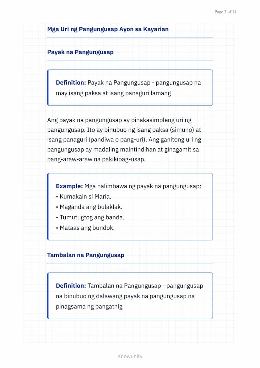 Wika at Estruktura ng Filipino: Balarila - Pangungusap at
Kayarian
Pag-aaral ng mga uri ng pangungusap at
kayarian nito sa wikang Filipino u