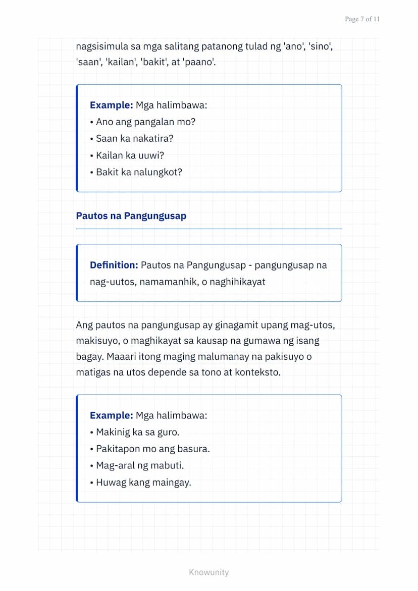 Wika at Estruktura ng Filipino: Balarila - Pangungusap at
Kayarian
Pag-aaral ng mga uri ng pangungusap at
kayarian nito sa wikang Filipino u