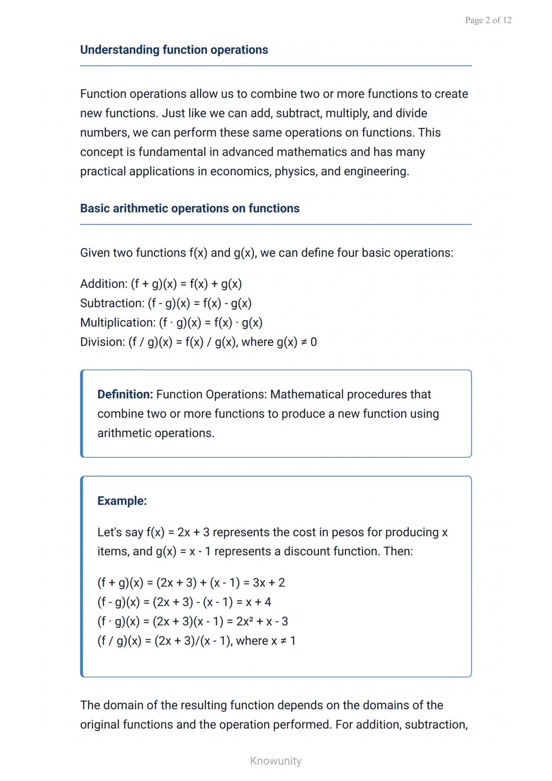 Functions and Their Graphs: Operations on Functions and Composition
Master function operations and composition with
practical examples
What 