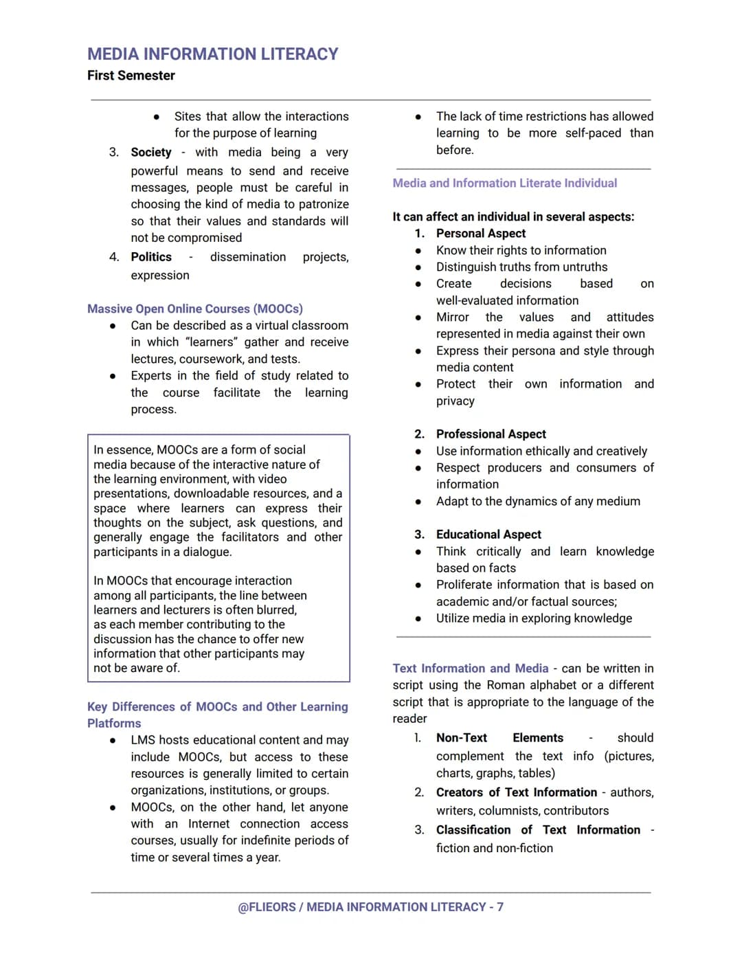 MEDIA INFORMATION LITERACY
First Semester
Media Literacy
- ability to access, analyze, evaluate, and
create media in a variety of forms
Info