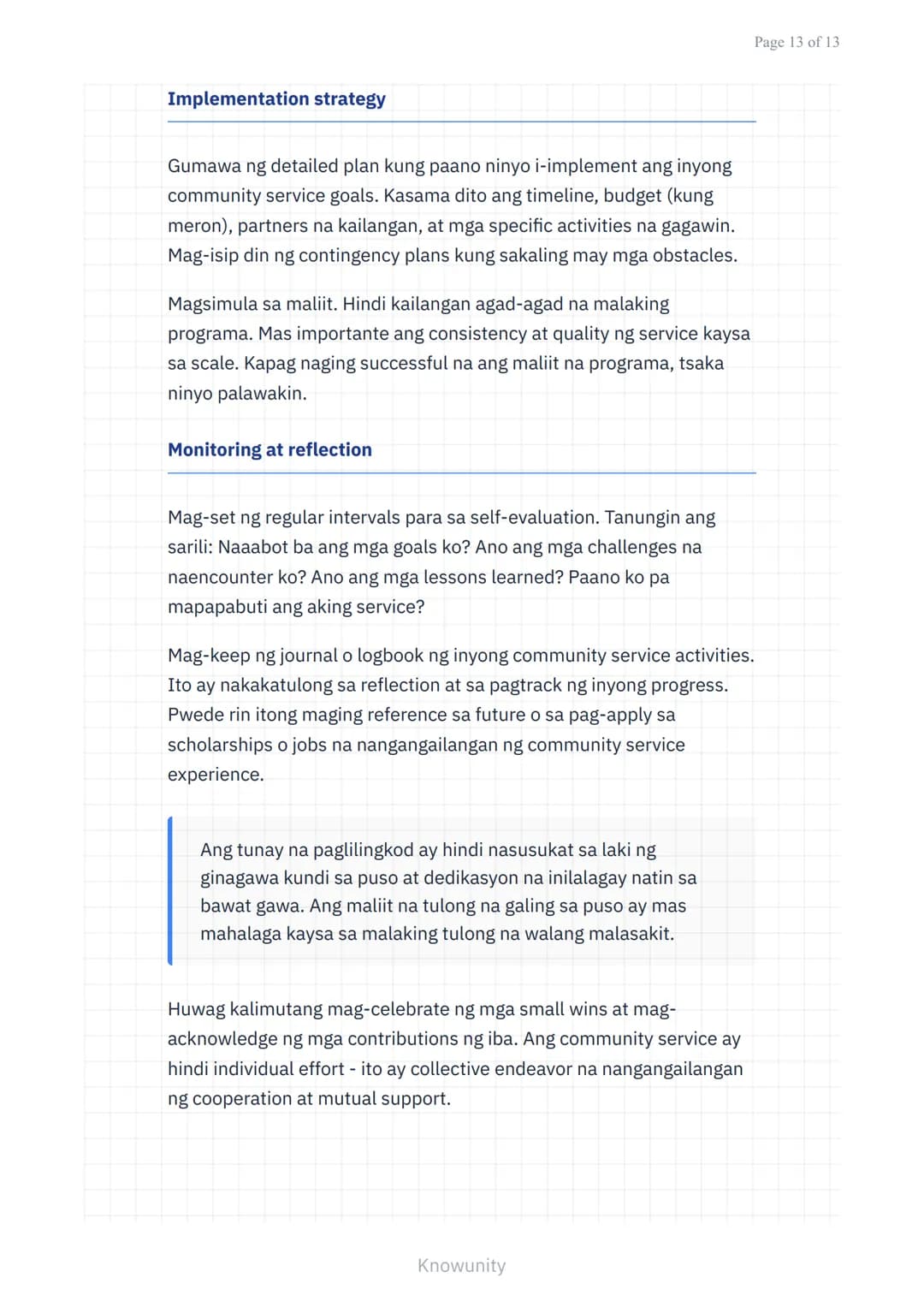 Pagpapalalim sa Pagkilala sa Sarili at Pakikipagkapwa sa
Komunidad
Pag-unawa sa pagtulong sa kapwa at paglilingkod
sa komunidad
Mga Layuning