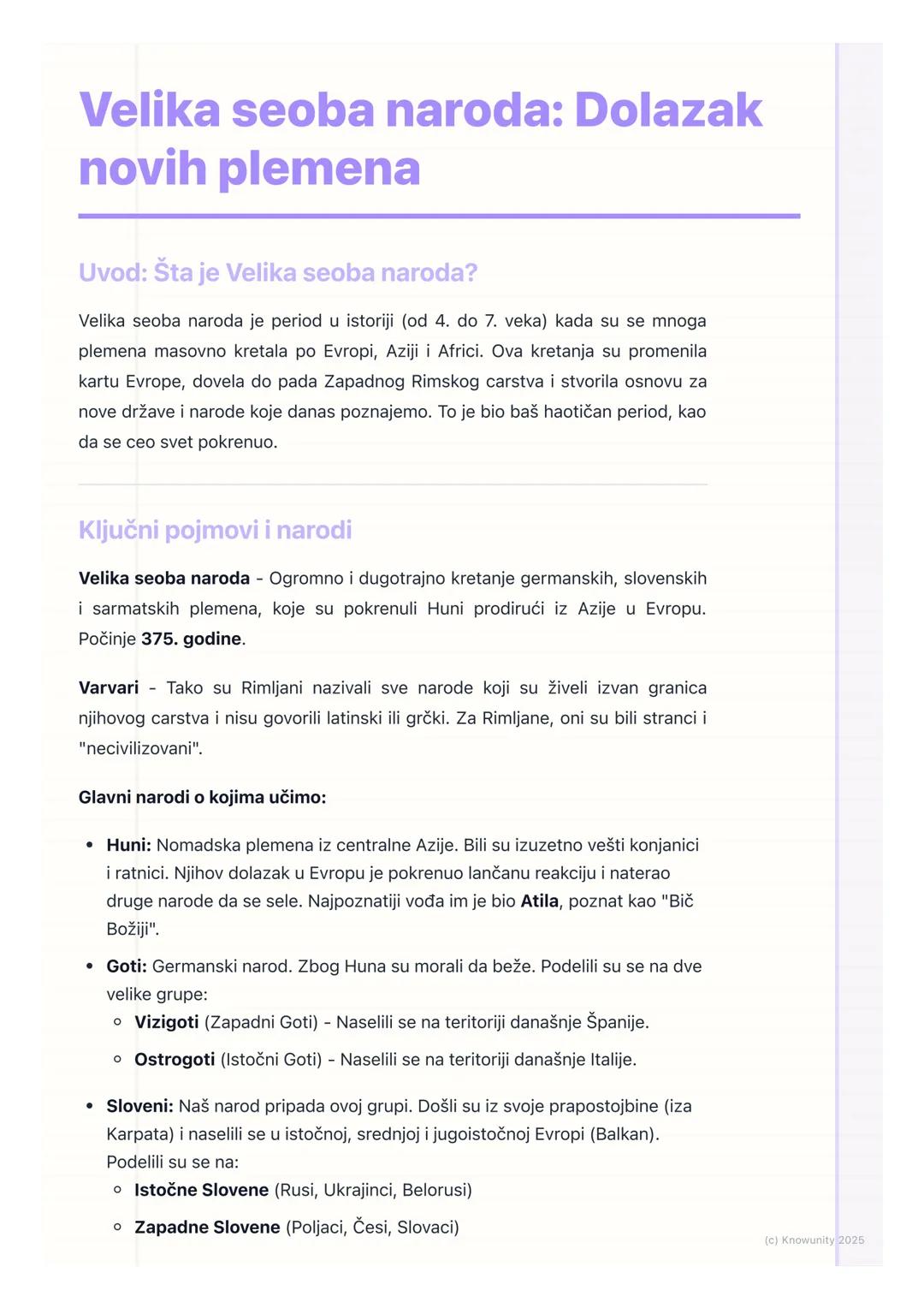 # Velika seoba naroda: Dolazak
novih plemena

Uvod: Šta je Velika seoba naroda?

Velika seoba naroda je period u istoriji (od 4. do 7. veka)