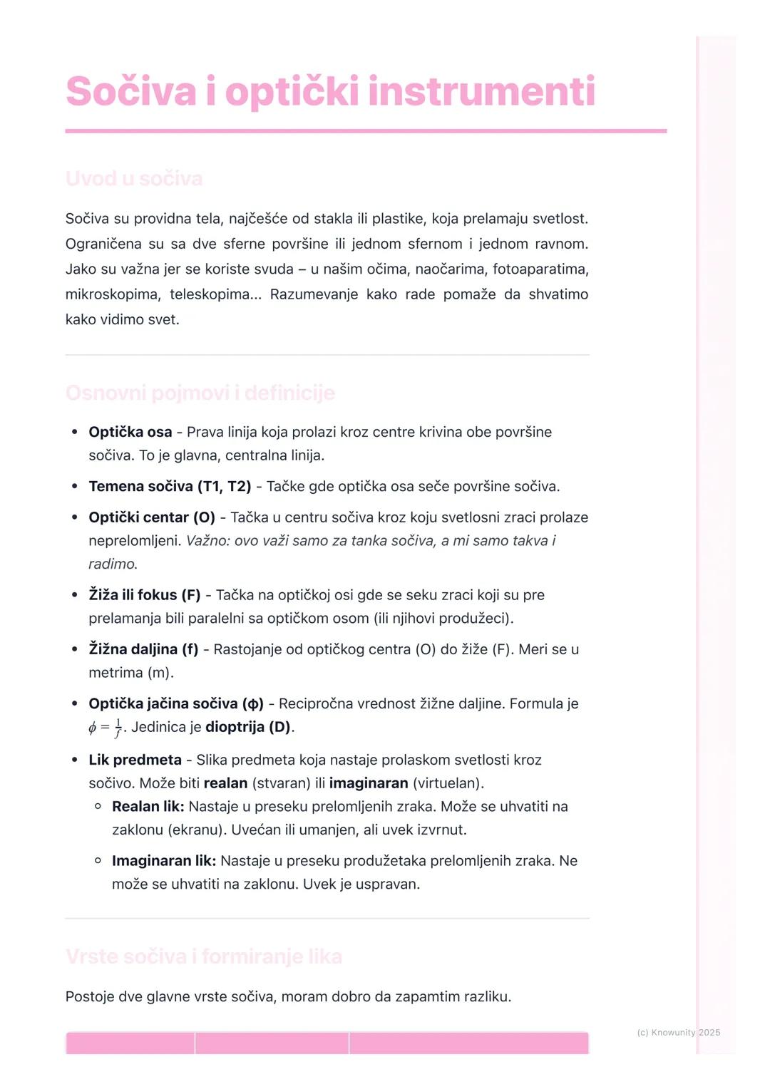 # Sočiva i optički instrumenti

Uvod u sočiva

Sočiva su providna tela, najčešće od stakla ili plastike, koja prelamaju svetlost.
Ograničena
