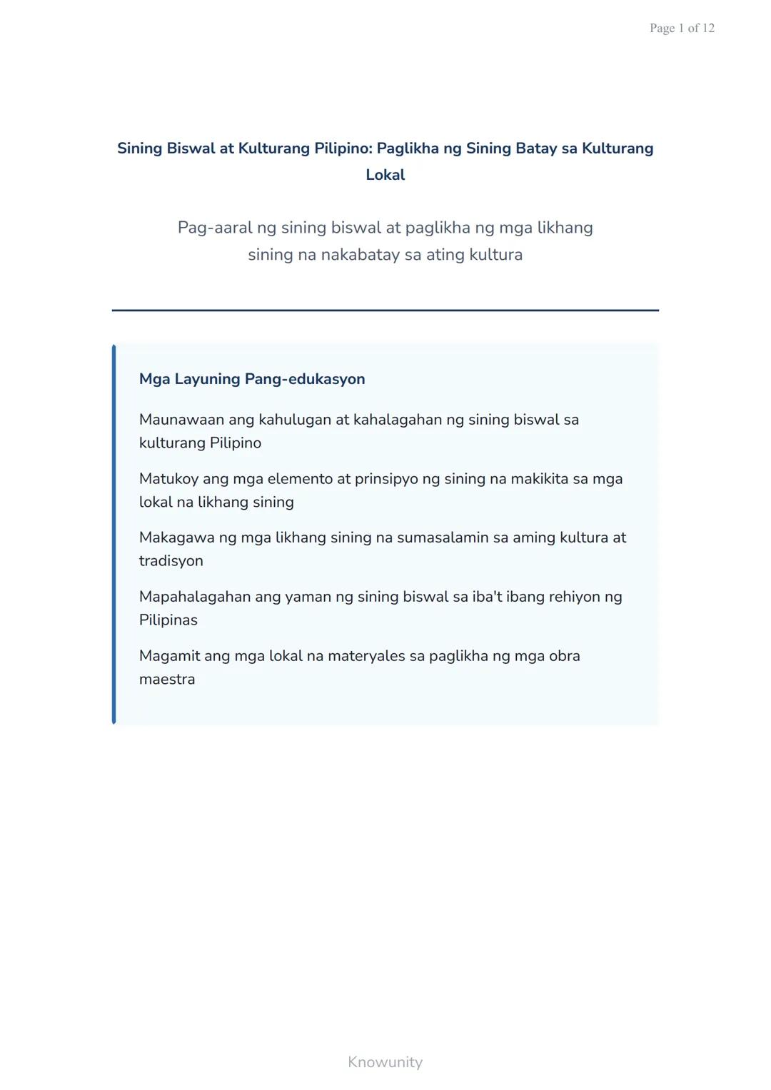 Sining Biswal at Kulturang Pilipino: Paglikha ng Sining Batay sa Kulturang Lokal