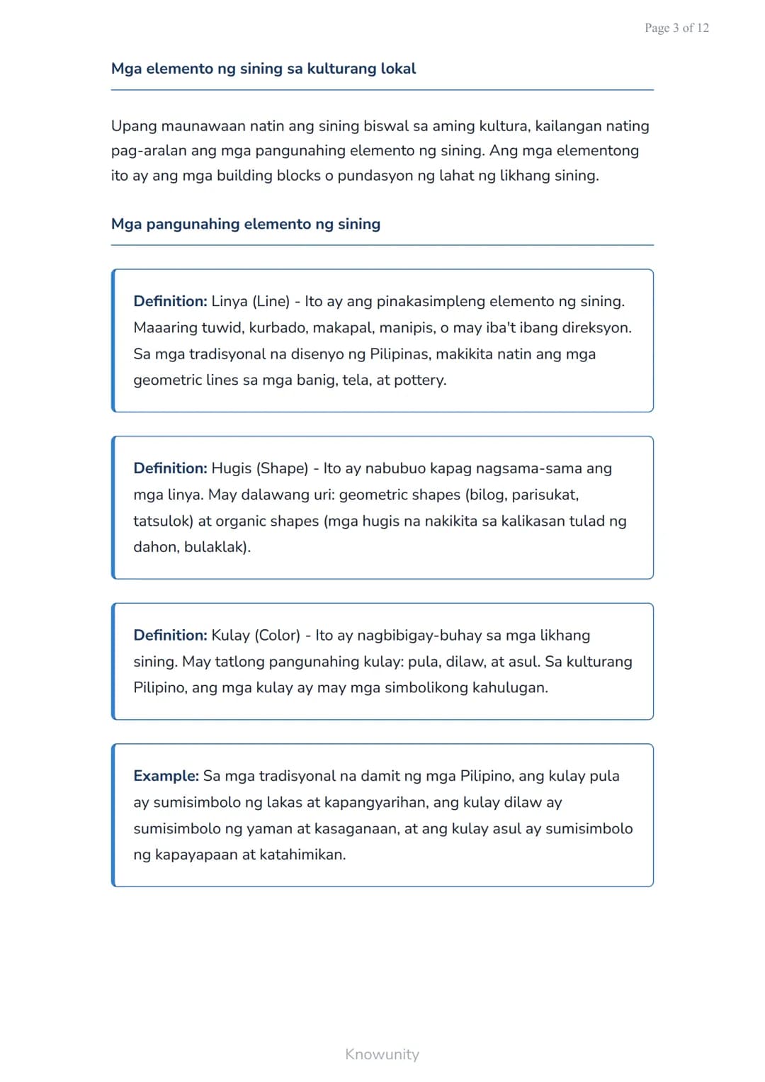 Page 1 of 12
Sining Biswal at Kulturang Pilipino: Paglikha ng Sining Batay sa Kulturang
Lokal
Pag-aaral ng sining biswal at paglikha ng mga 