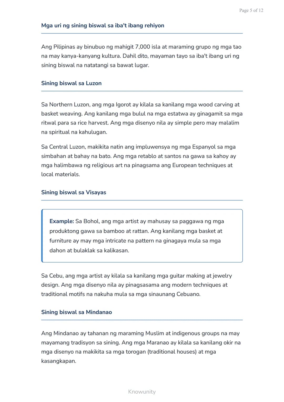 Page 1 of 12
Sining Biswal at Kulturang Pilipino: Paglikha ng Sining Batay sa Kulturang
Lokal
Pag-aaral ng sining biswal at paglikha ng mga 