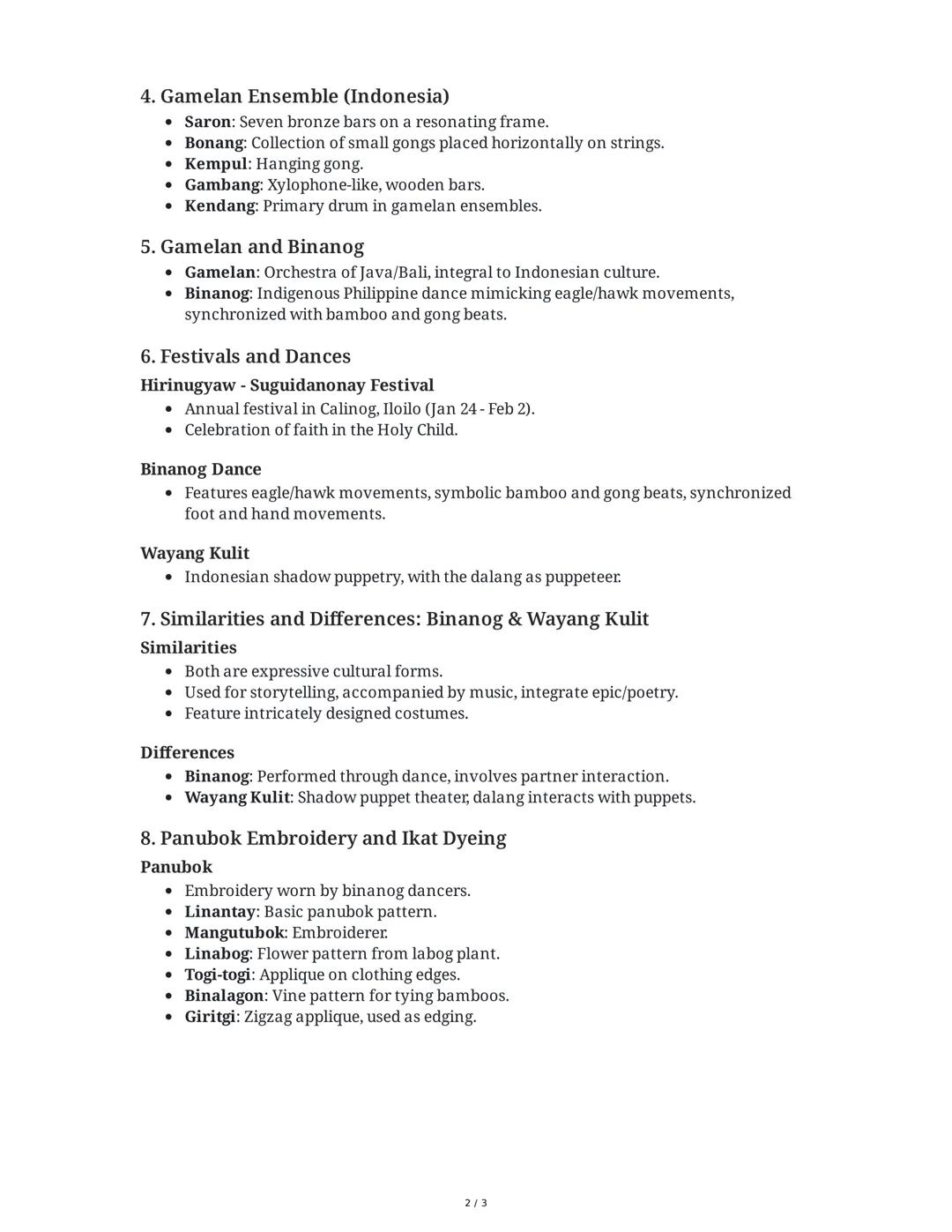 Music and Arts 7, Quarter 2: Panay Bukidnon, Javanese, and
Indonesian Arts
1. Introduction to Panay Bukidnon and Javanese Culture
• Panay Bu