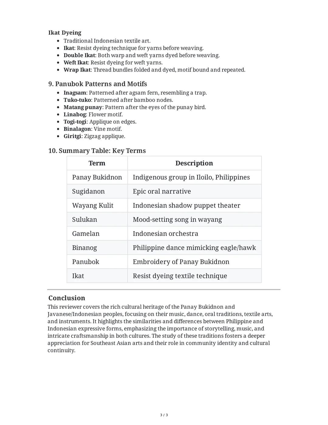 Music and Arts 7, Quarter 2: Panay Bukidnon, Javanese, and
Indonesian Arts
1. Introduction to Panay Bukidnon and Javanese Culture
• Panay Bu