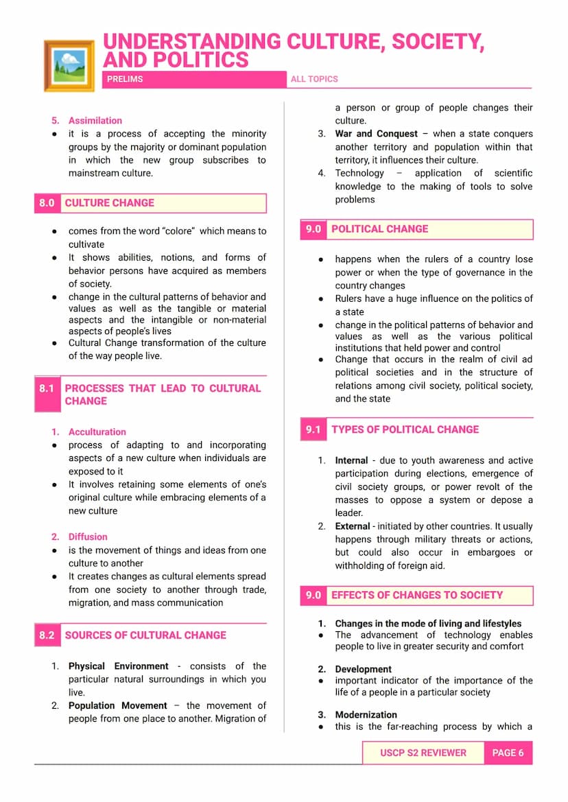 UNDERSTANDING CULTURE, SOCIETY,
AND POLITICS
PRELIMS
- SEM 2 ALL TOPICS -
ALL TOPICS
1.0 IDENTITY
* change throughout a person's life
* Cont