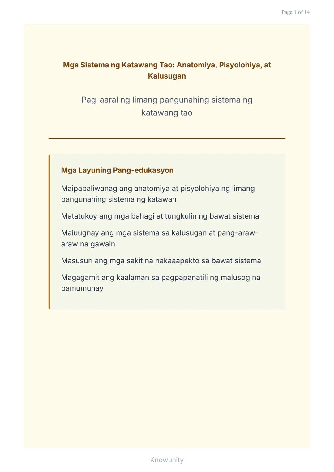 Mga Sistema ng Katawang Tao: Anatomiya, Pisyolohiya, at Kalusugan