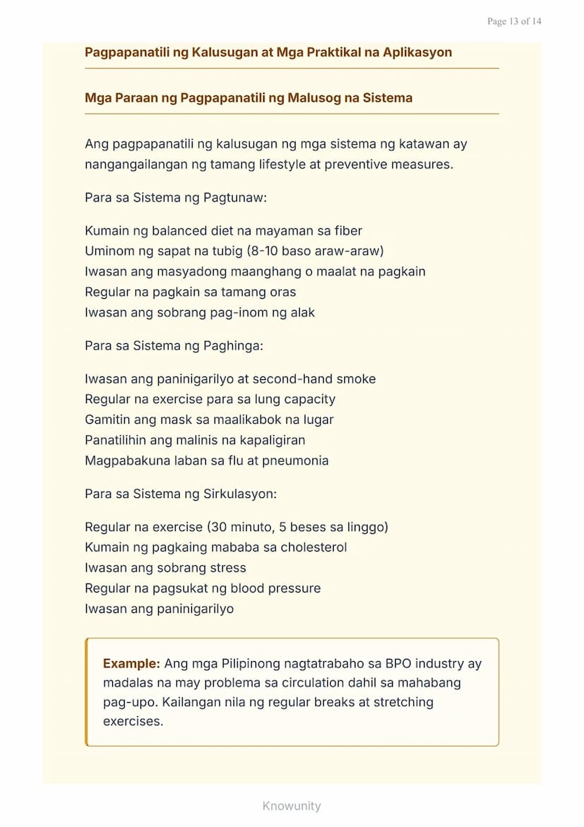 Mga Sistema ng Katawang Tao: Anatomiya, Pisyolohiya, at
Kalusugan
Pag-aaral ng limang pangunahing sistema ng
katawang tao
Mga Layuning Pang-