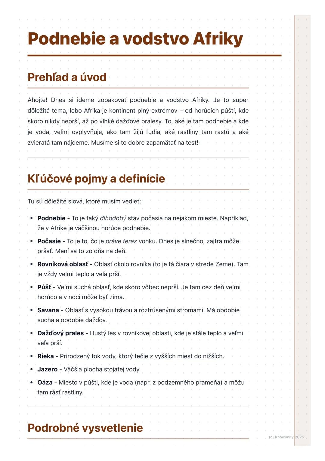 # Podnebie a vodstvo Afriky

Prehľad a úvod

Ahojte! Dnes si ideme zopakovať podnebie a vodstvo Afriky. Je to super
dôležitá téma, lebo Afri