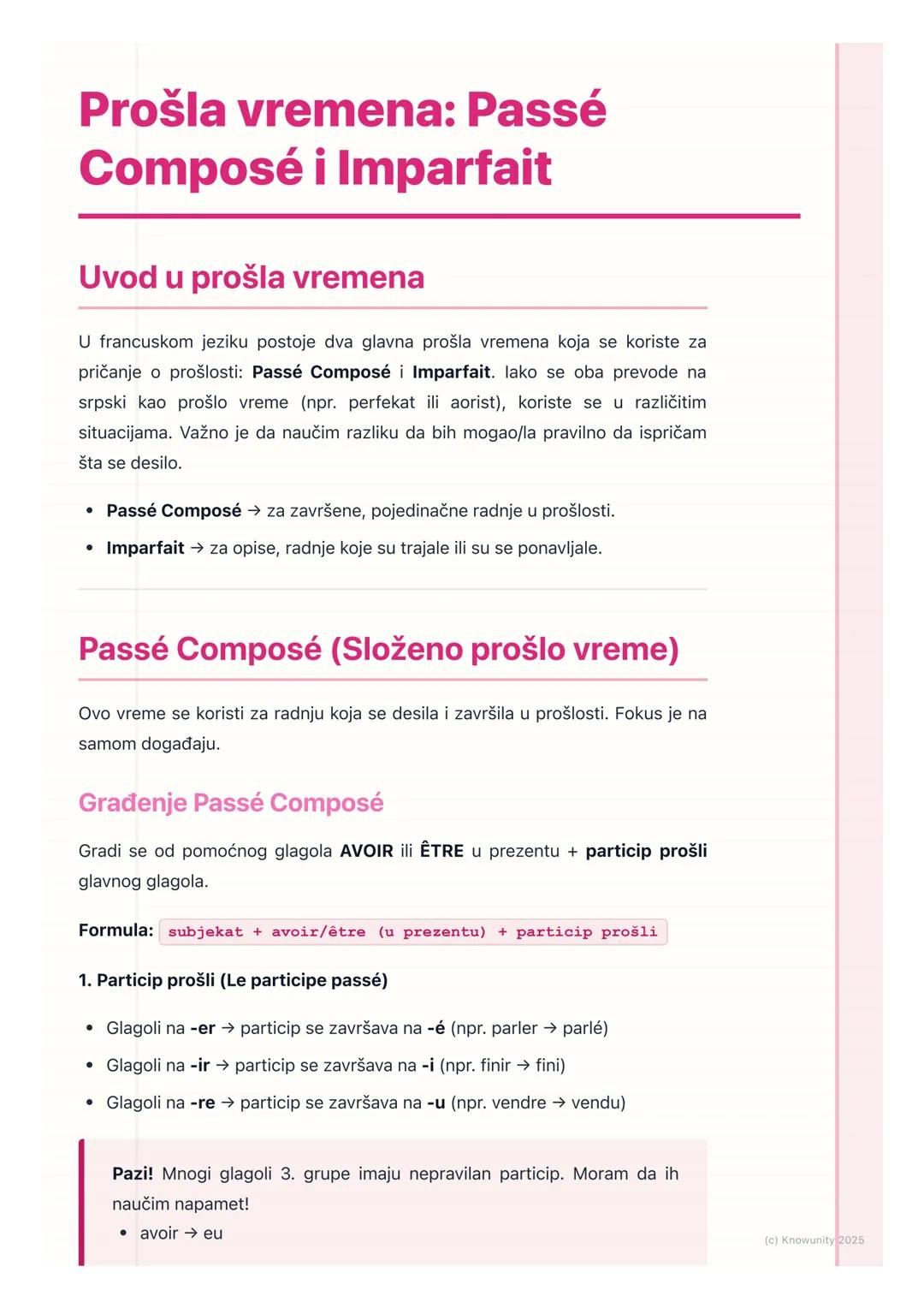 # Prošla vremena: Passé
Composé i Imparfait

Uvod u prošla vremena

U francuskom jeziku postoje dva glavna prošla vremena koja se koriste za