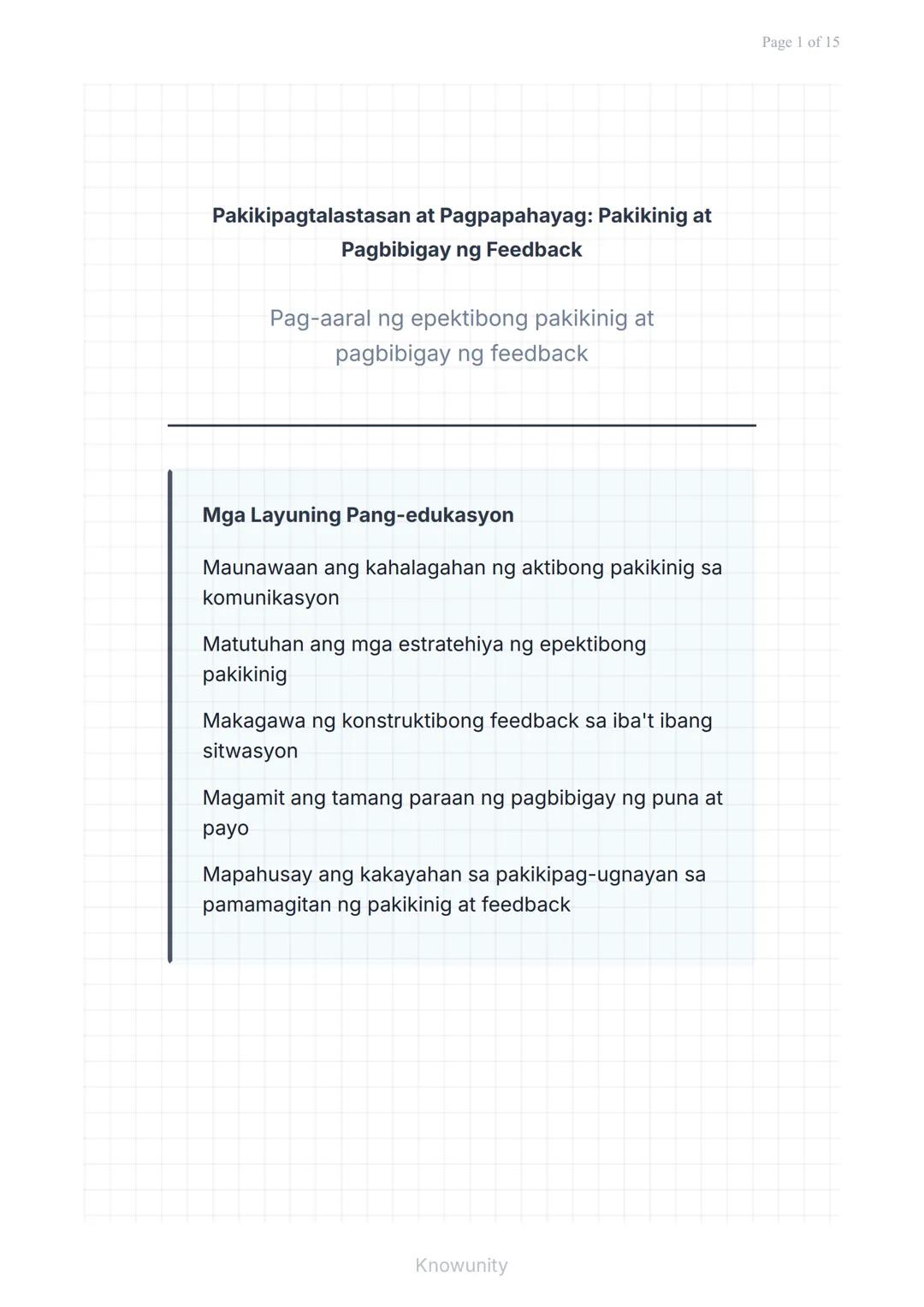 Epektibong Pakikipagtalastasan: Teknik sa Pakikinig at Feedback