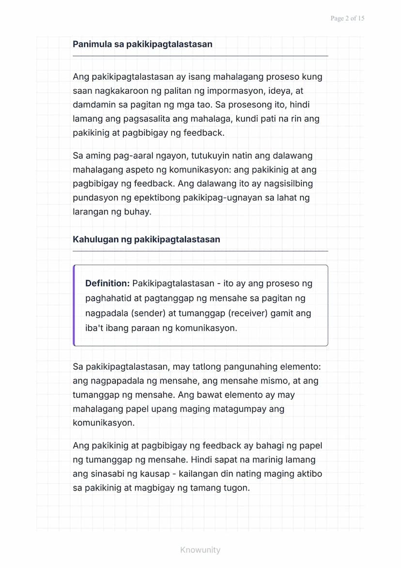 Pakikipagtalastasan at Pagpapahayag: Pakikinig at
Pagbibigay ng Feedback
Pag-aaral ng epektibong pakikinig at
pagbibigay ng feedback
Mga Lay
