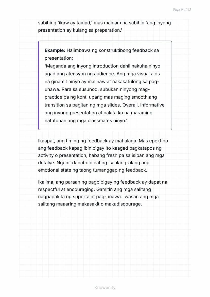 Pakikipagtalastasan at Pagpapahayag: Pakikinig at
Pagbibigay ng Feedback
Pag-aaral ng epektibong pakikinig at
pagbibigay ng feedback
Mga Lay