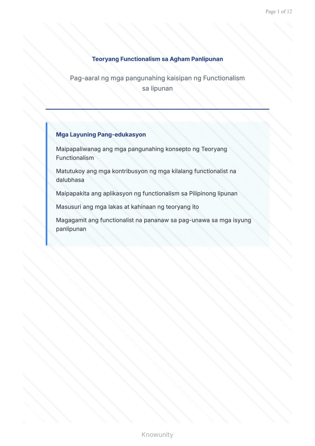Teoryang Functionalism sa Agham Panlipunan
Pag-aaral ng mga pangunahing kaisipan ng Functionalism
sa lipunan
Mga Layuning Pang-edukasyon
Mai