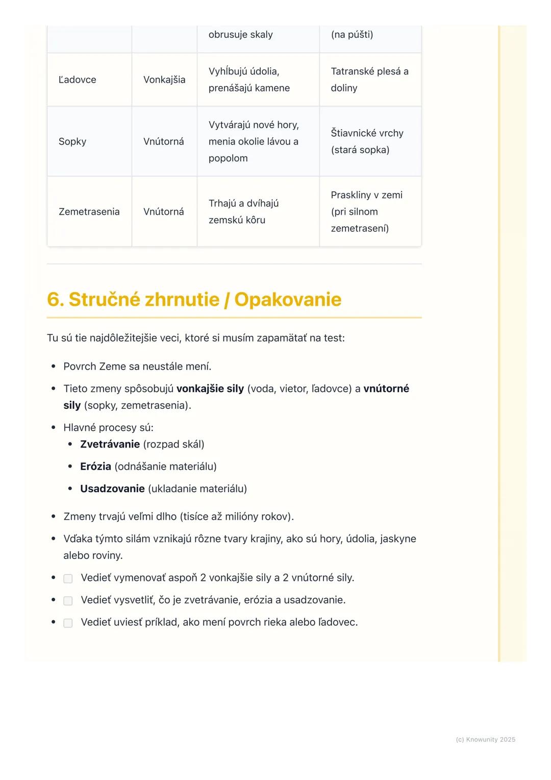 # Vznik a premeny povrchu

1. Prehľad, ako sa mení povrch Zeme

Povrch Zeme, to je všetko, čo vidíme okolo seba hory, údolia, rieky, roviny.