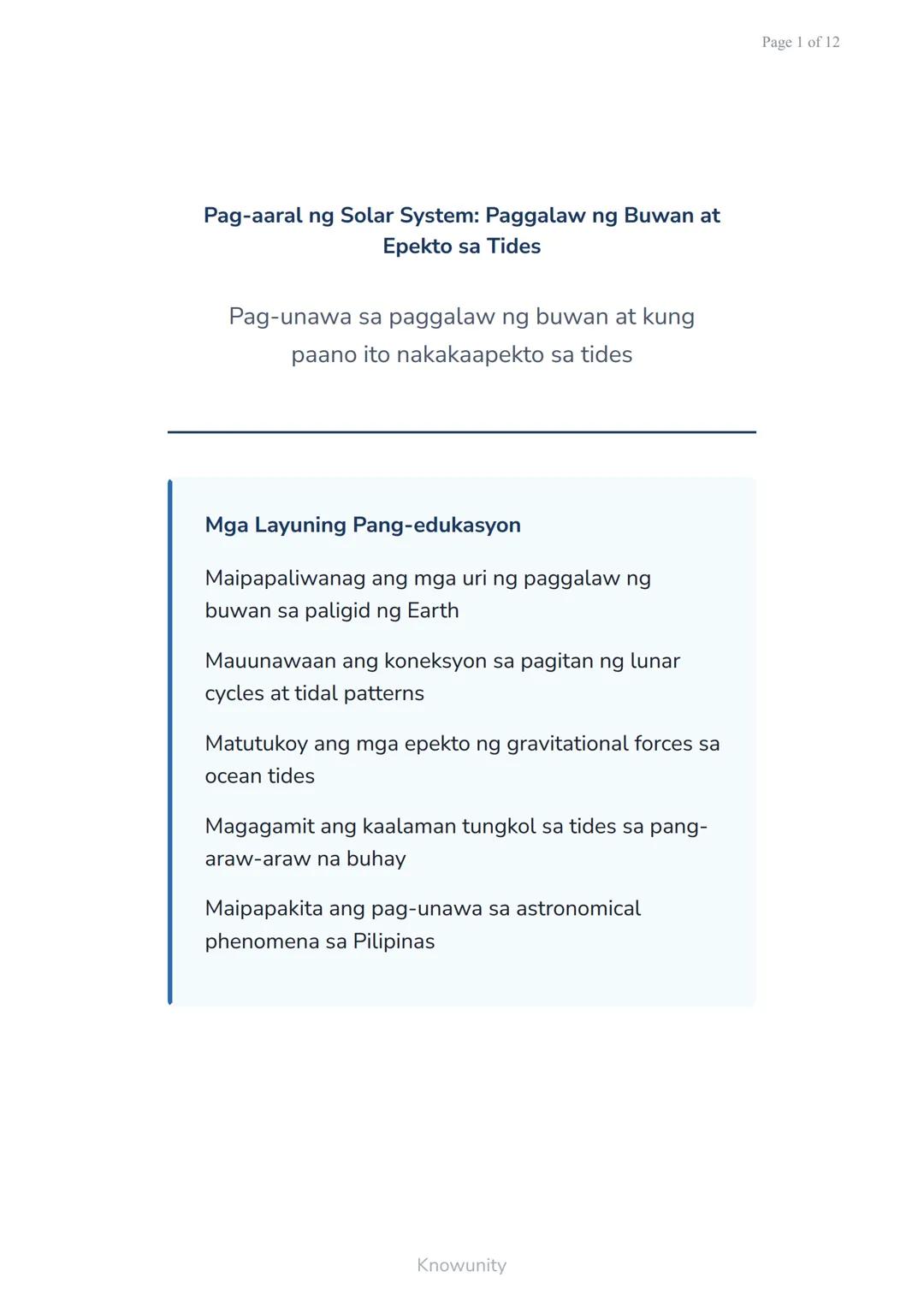 Pag-aaral ng Solar System: Paggalaw ng Buwan at Epekto sa Tides