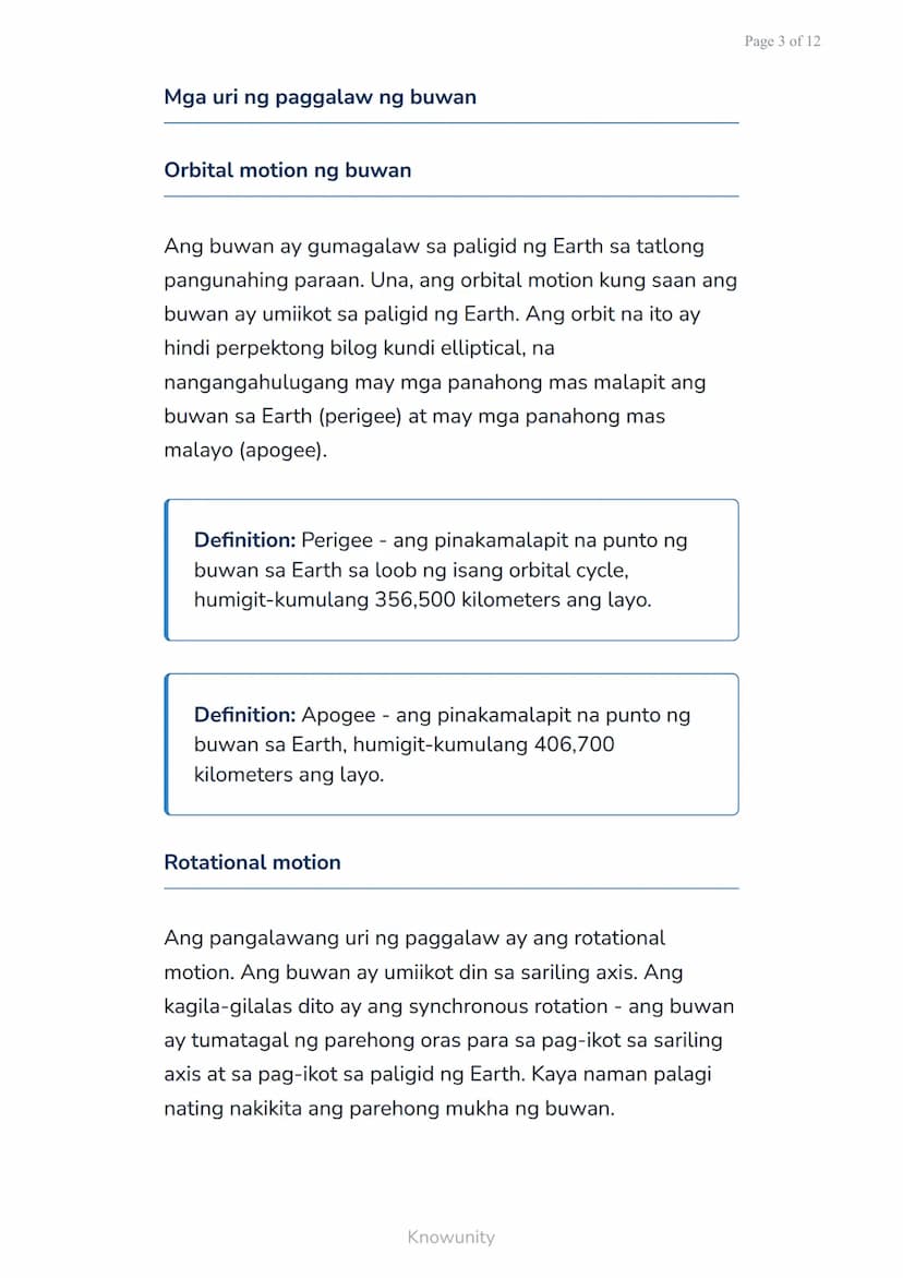 Pag-aaral ng Solar System: Paggalaw ng Buwan at
Epekto sa Tides
Pag-unawa sa paggalaw ng buwan at kung
paano ito nakakaapekto sa tides
Mga L