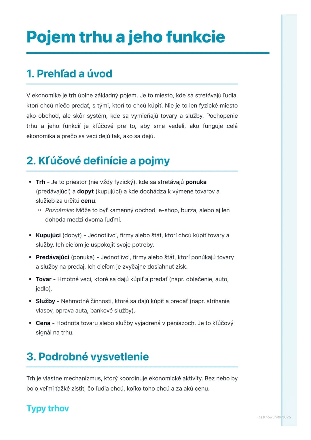 # Pojem trhu a jeho funkcie

1. Prehľad a úvod

V ekonomike je trh úplne základný pojem. Je to miesto, kde sa stretávajú ľudia,
ktorí chcú n