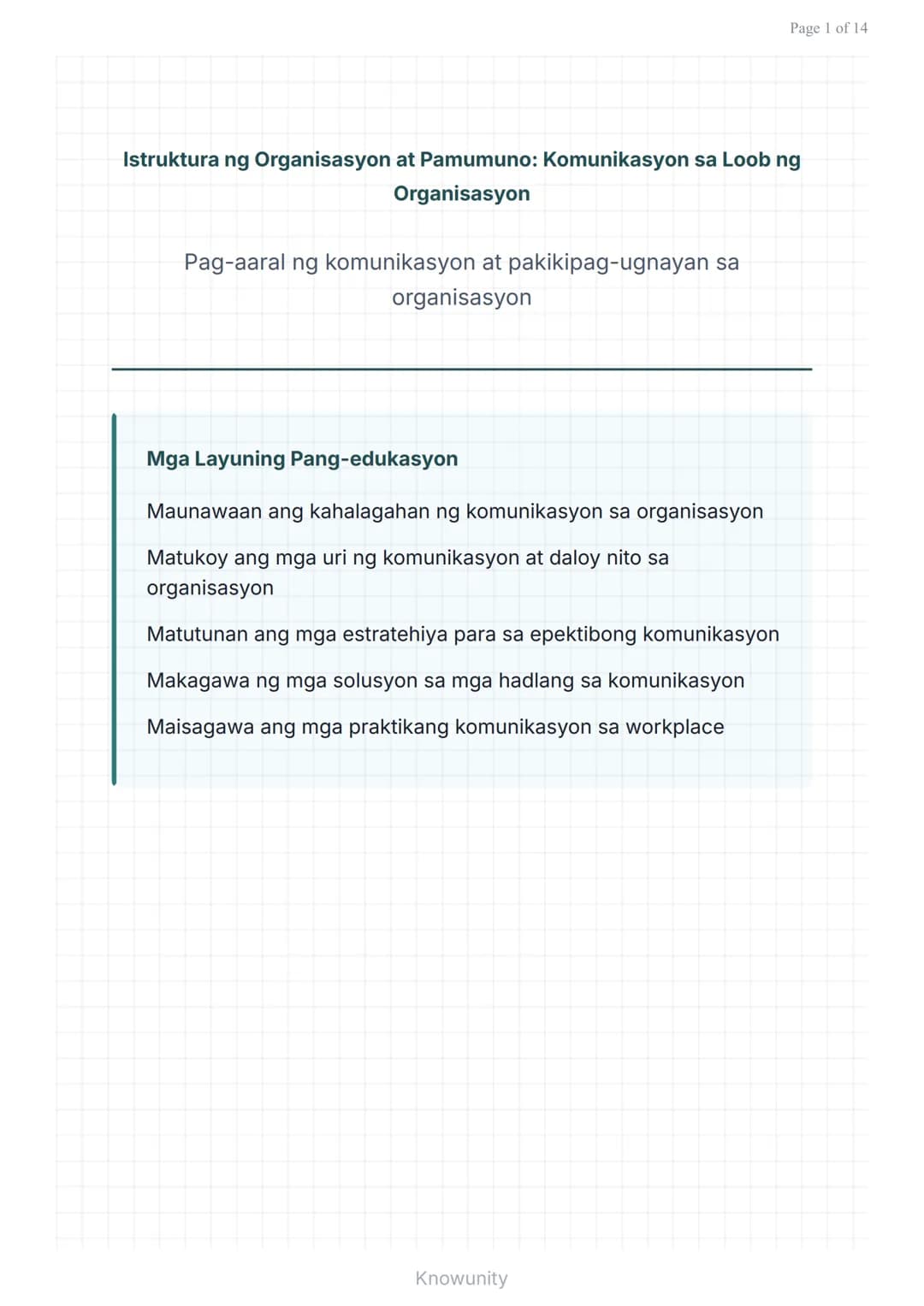 # Istruktura ng Organisasyon at Pamumuno: Komunikasyon sa loob ng Organisasyon

Pag-aaral ng komunikasyon at pakikipag-ugnayan sa organisasy