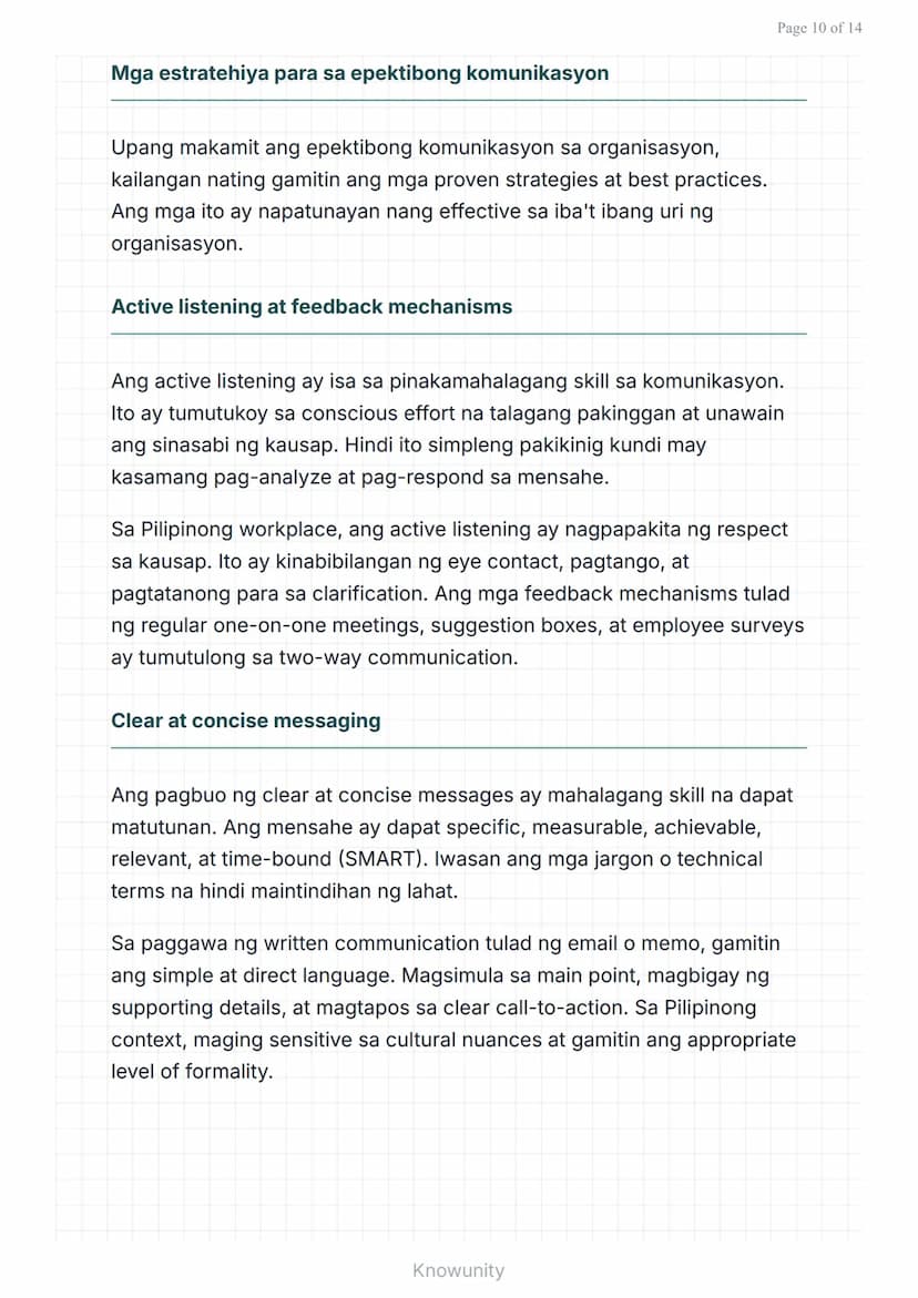 # Istruktura ng Organisasyon at Pamumuno: Komunikasyon sa loob ng Organisasyon

Pag-aaral ng komunikasyon at pakikipag-ugnayan sa organisasy
