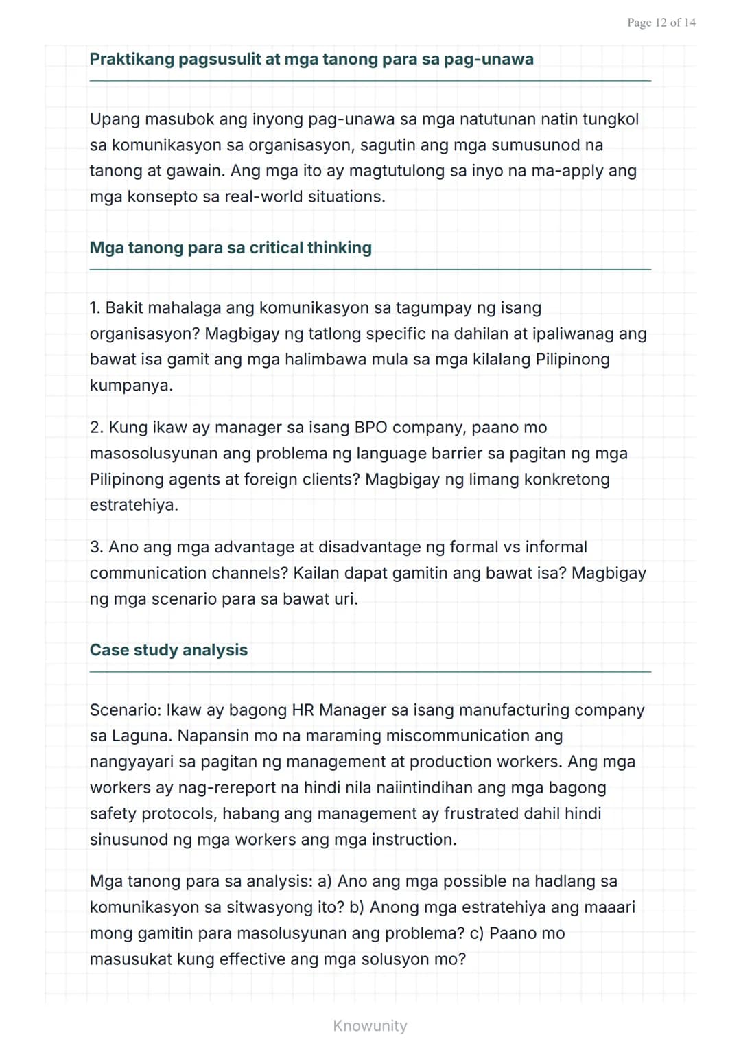# Istruktura ng Organisasyon at Pamumuno: Komunikasyon sa loob ng Organisasyon

Pag-aaral ng komunikasyon at pakikipag-ugnayan sa organisasy
