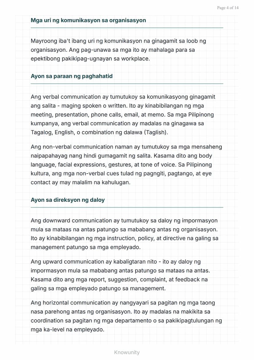 # Istruktura ng Organisasyon at Pamumuno: Komunikasyon sa loob ng Organisasyon

Pag-aaral ng komunikasyon at pakikipag-ugnayan sa organisasy