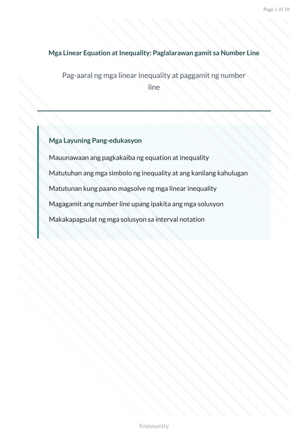 Linear Equations at Inequalities: Pag-unawa at Representasyon sa Number Line