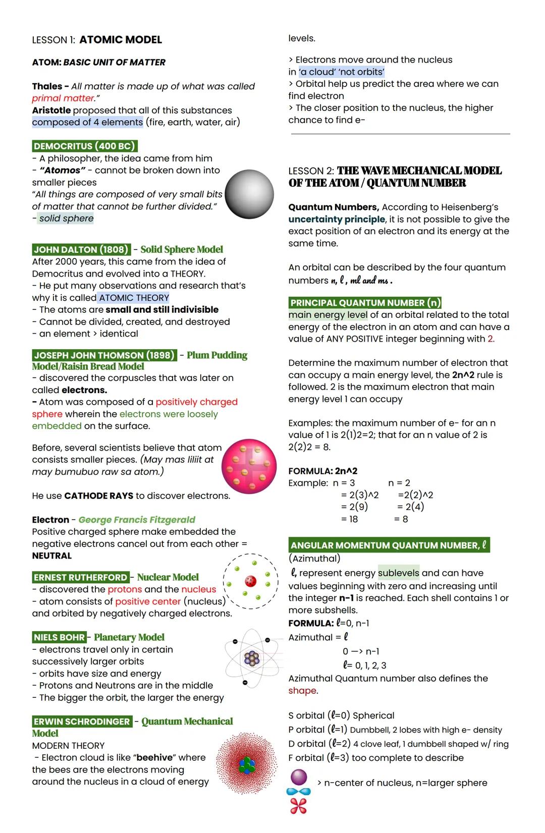 LESSON 1: ATOMIC MODEL
ATOM: BASIC UNIT OF MATTER
Thales - All matter is made up of what was called
primal matter."
Aristotle proposed that 