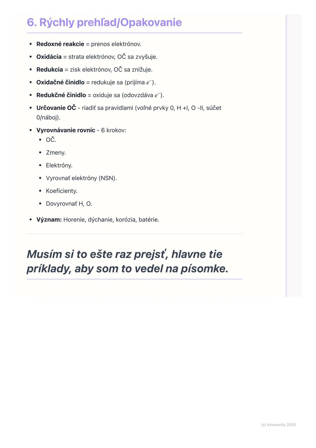 # Redoxné reakcie

1. Prehľad oxidačno-redukčných reakcií

Redoxné reakcie sú super dôležitá téma v chémii, lebo sa s nimi stretávame
všade 