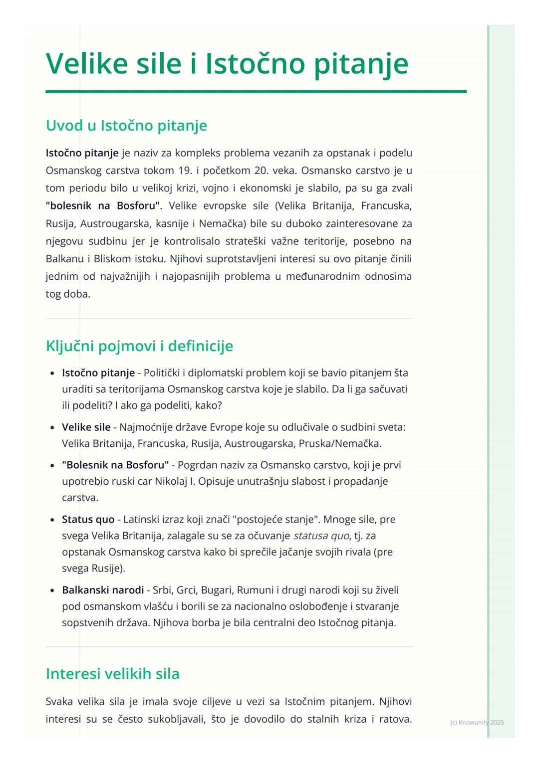 # Velike sile i Istočno pitanje

Uvod u Istočno pitanje

Istočno pitanje je naziv za kompleks problema vezanih za opstanak i podelu
Osmansko