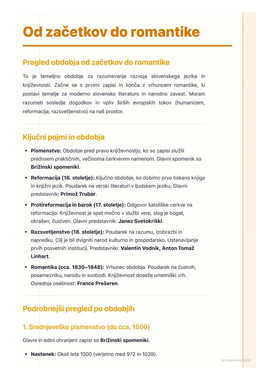 # Od začetkov do romantike

Pregled obdobja od začetkov do romantike

To je temeljno obdobje za razumevanje razvoja slovenskega jezika in
kn