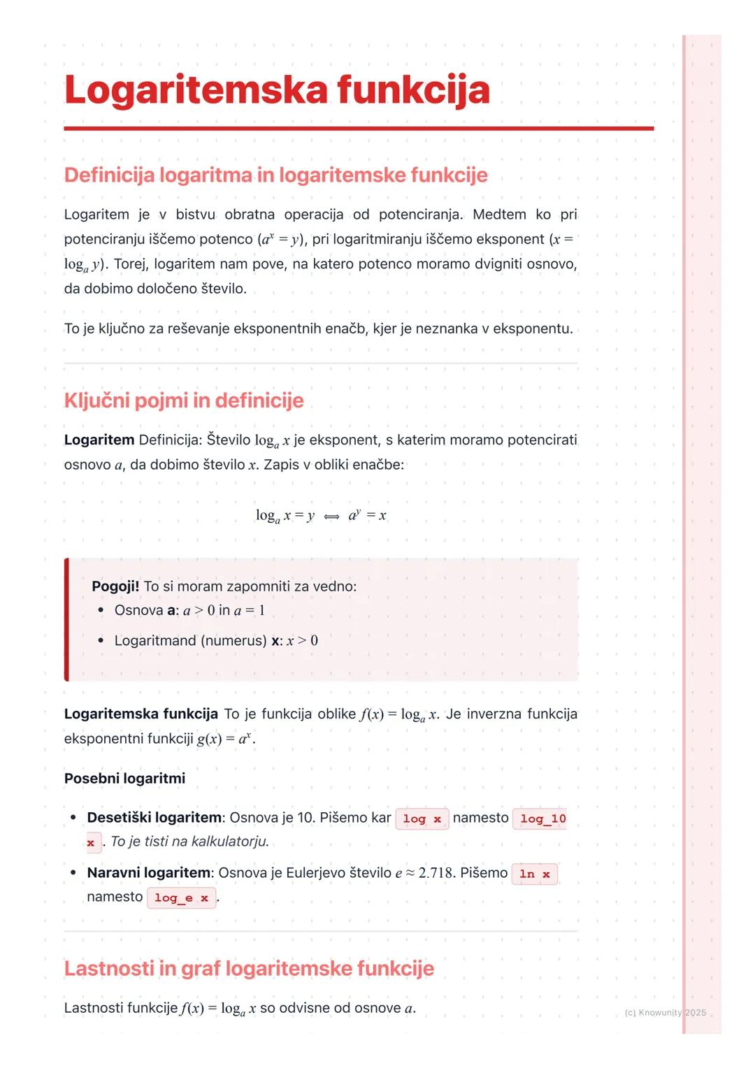 # Logaritemska funkcija

Definicija logaritma in logaritemske funkcije

Logaritem je v bistvu obratna operacija od potenciranja. Medtem ko p