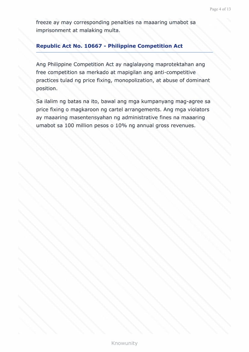 # Pagpepresyo ng Produkto at Serbisyo: Batas at Regulasyon sa Pilipinas

Pag-aaral ng mga batas at regulasyon sa pagpepresyo sa Pilipinas

#