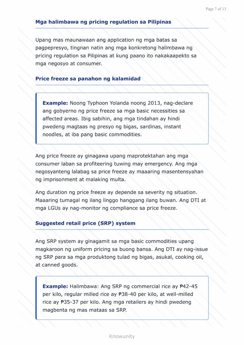 # Pagpepresyo ng Produkto at Serbisyo: Batas at Regulasyon sa Pilipinas

Pag-aaral ng mga batas at regulasyon sa pagpepresyo sa Pilipinas

#