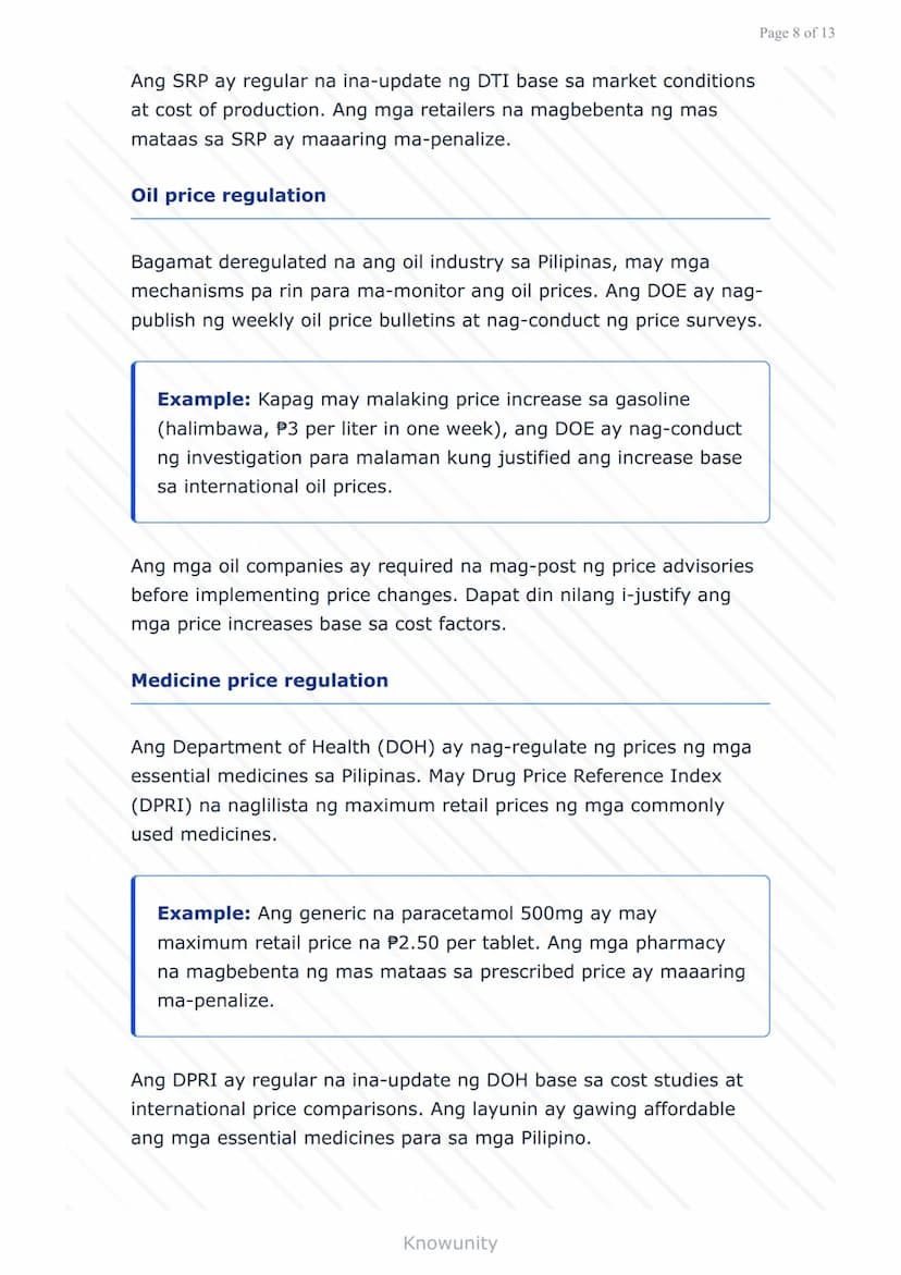 # Pagpepresyo ng Produkto at Serbisyo: Batas at Regulasyon sa Pilipinas

Pag-aaral ng mga batas at regulasyon sa pagpepresyo sa Pilipinas

#